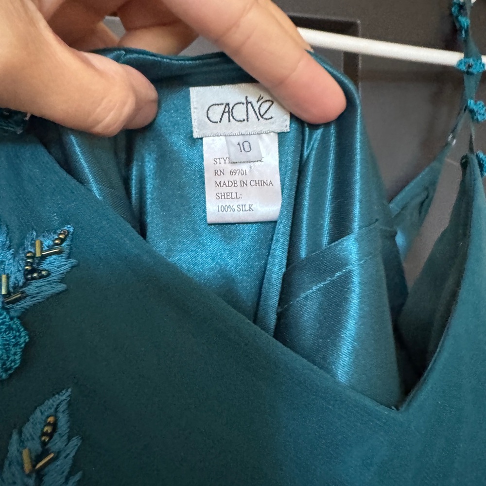 Cache Teal Asymmetrical Dress with Floral Sequin Design - STUNNING - Picture 5 of 7